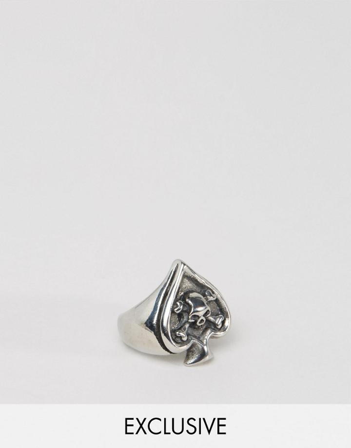 Reclaimed Vintage Ace Skull Ring - Silver