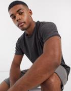 Brave Soul Raw Edge T-shirt In Charcoal Marl-grey