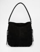 Asos Suede Hobo Bag With Lace Up Detail - Black