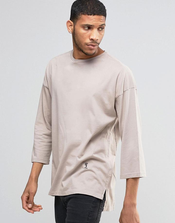 Religion 3/4 Sleeve Crew Neck Sweat With Drop Shoulder Detail - Flint