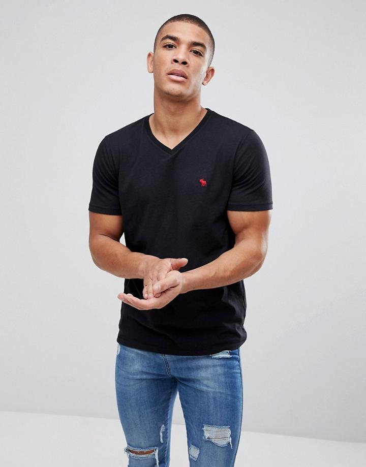 Abercrombie & Fitch Slim Fit T-shirt Pop Icon V-neck In Black - Black