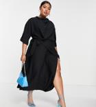 Asos Design Curve Cowl Neck Midi Dress With Wrap Skirt In Black