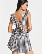 Fashion Union Exclusive Cut-out Beach Romper In Gingham-multi