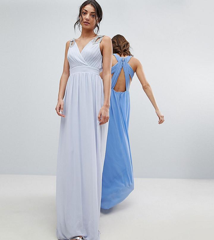 Tfnc Tall Wedding Wrap Front Maxi Dress With Embellishment - Gray