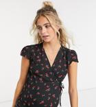 Asos Design Maternity Cap Sleeve Wrap Top In Cherry Print-multi