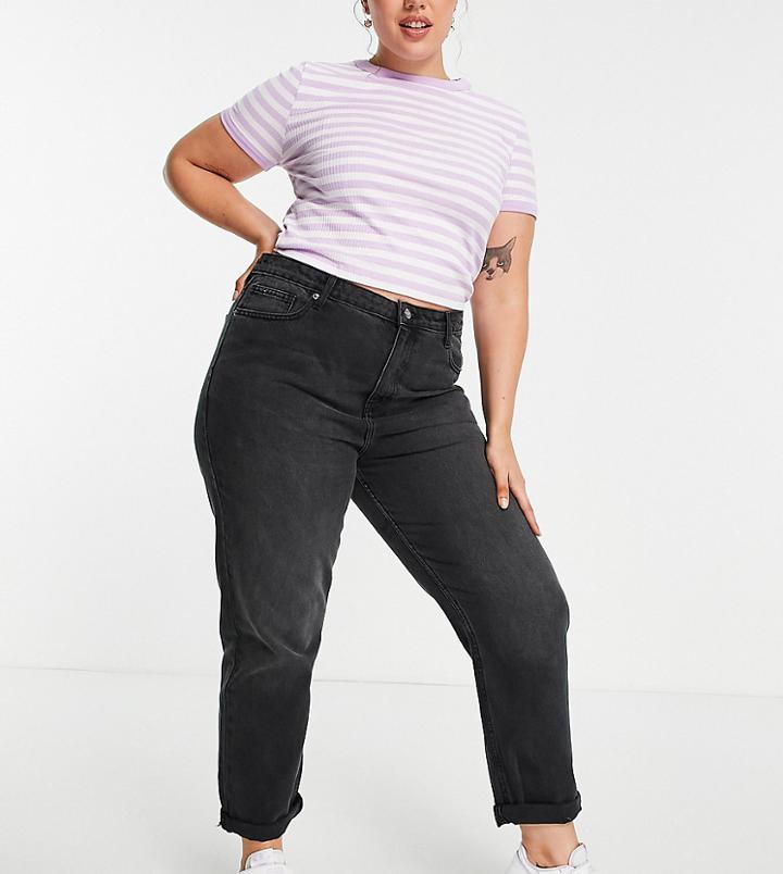 Don't Think Twice Plus Veron Relaxed Fit Mom Jeans In Washed Black