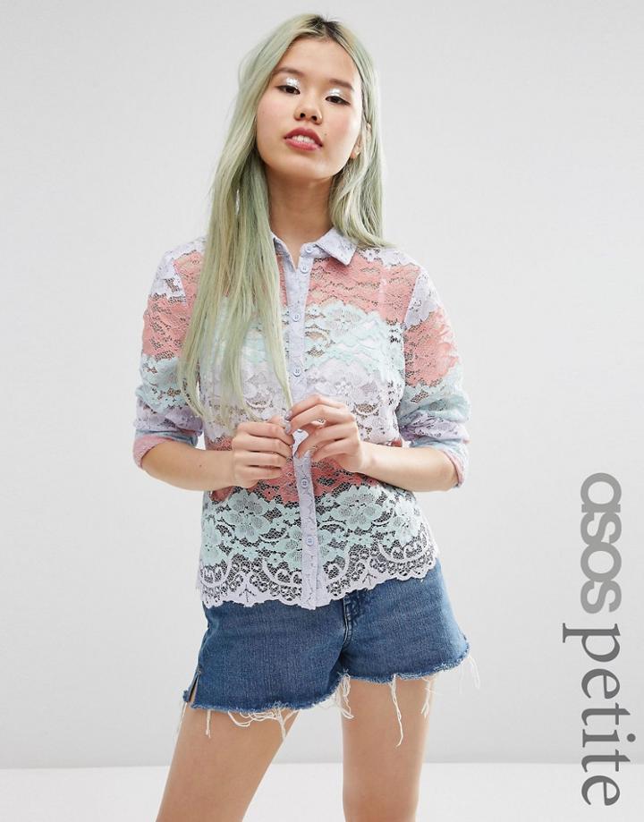Asos Petite Pastel Stripe Lace Print Blouse - Multi