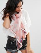Liquorish Lightweight Printed Scarf - Coral