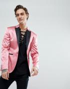 Asos Super Skinny Tuxedo Blazer In Pink Sateen - Pink