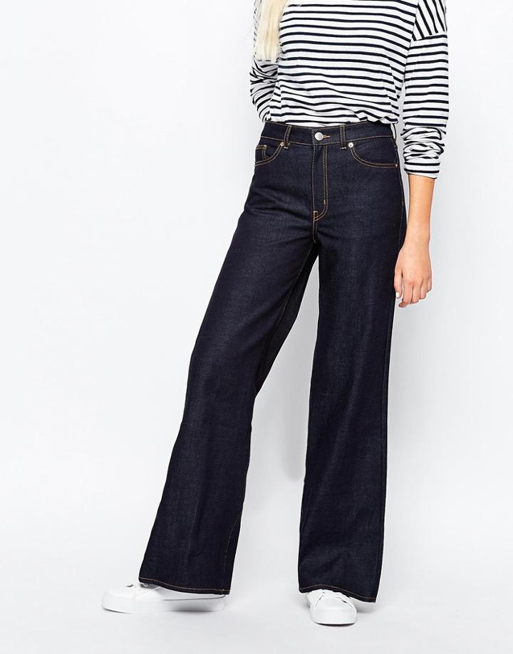 Monki Super Wide Leg Jean - Blue Dark