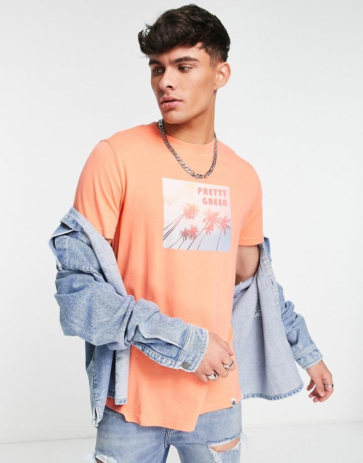 Pretty Green T-shirt With Chest Palm Print In Pink