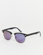 Asos Design Retro Sunglasses With Mirror Lense In Blue - Blue