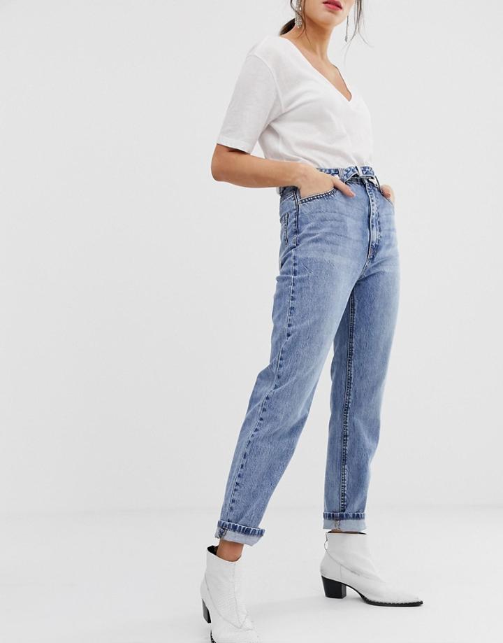 Stradivarius Western Belted Jean In Light Blue - Blue