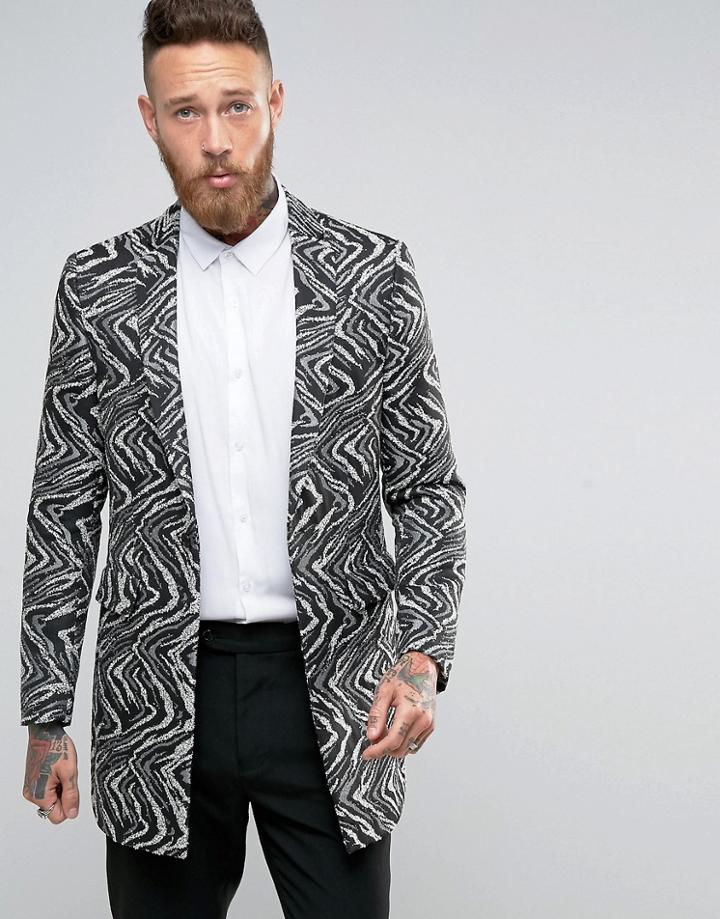 Asos Skinny Longline Blazer In Black And White - Black