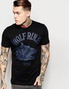 Diesel T-shirt T-joe-av Crewneck Wolf Rule Denim Print In Black - Black