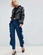 Asos Checked Pants With Ruffle Detail - Multi