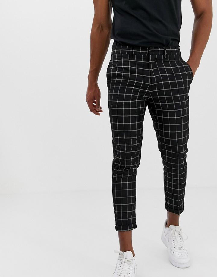 New Look Pants In Window Pane Check-black