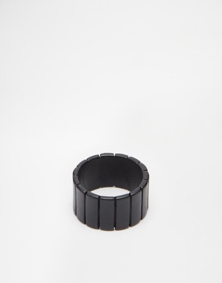 Asos Striped Ring In Black - Black