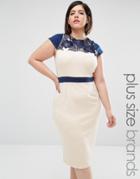 Little Mistress Plus Embroidered Pencil Dress - Cream