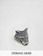 Asos Sterling Silver Ring With Wolf Design - Silver