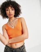 Topshop Knitted Strappy Tank Top In Orange
