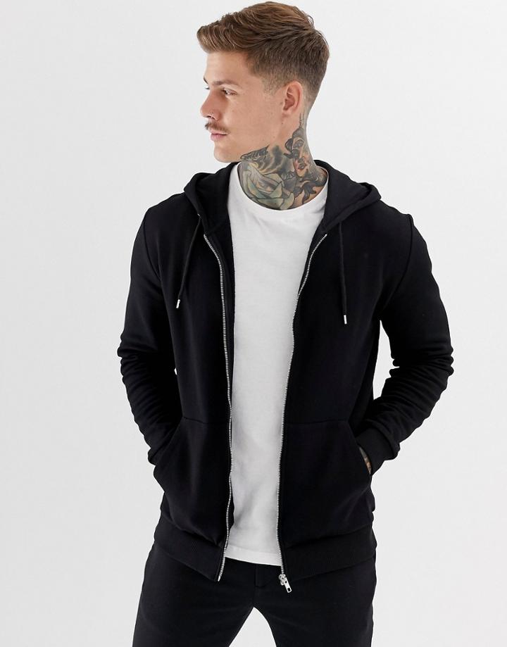 Asos Design Zip Up Hoodie In Black