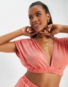 Asos Design Flutted Sleeve Beach Set Top In Apricot-orange