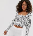 Asos Design Tall Square Neck Top With Shirred Sleeve In Ditsy Print