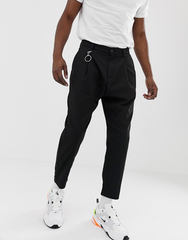 Bershka Loose Carrot Fit Pants In Black - Black