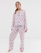 Asos Design Sketchy Heart Traditional Pyjama Pants Set In 100% Modal-multi
