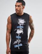 Religion Tank With Flower Print - Black