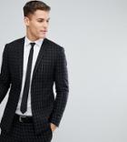 Noak Skinny Suit Jacket In Grid Check With Straight Hem - Black