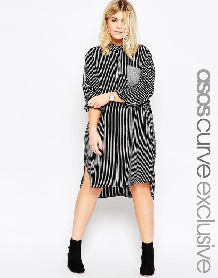 Asos Curve Shirt Dress In Stripe - Multi