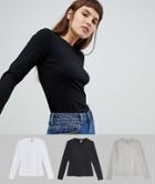 Asos Design Ultimate Top With Long Sleeve And Crew Neck 3 Pack - Multi