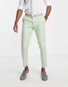 Asos Design Super Skinny Cotton Linen Suit Pants In Sage Green