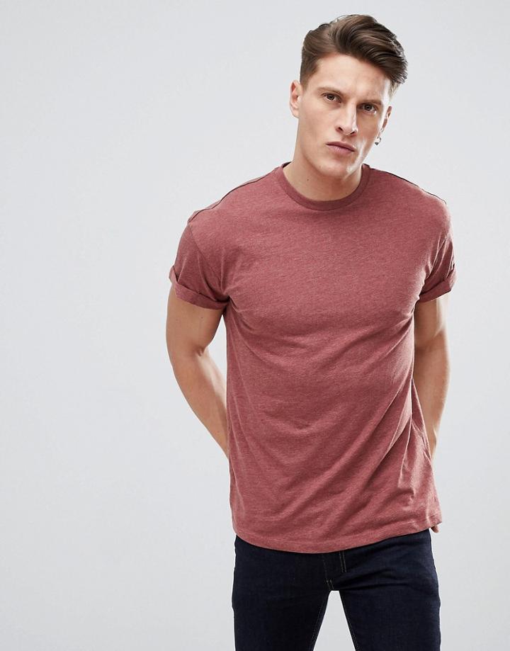 New Look T-shirt With Roll Sleeve In Red - Brown