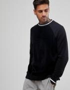 Asos Sweatshirt With Velour Panel - Black