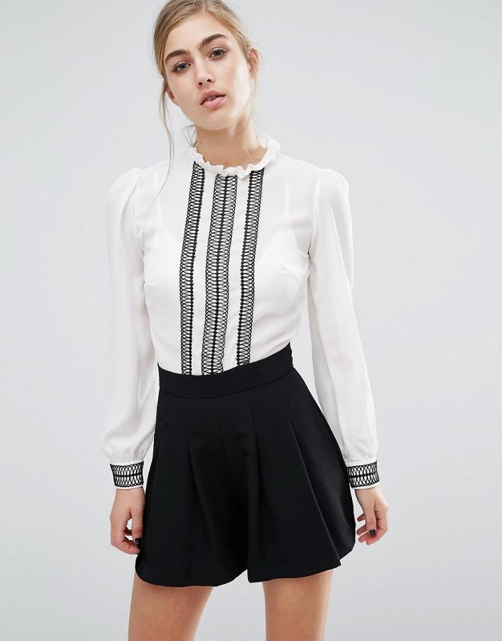 Miss Selfridge Ruffle High Neck Romper - White