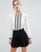 Miss Selfridge Ruffle High Neck Romper - White