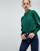 Weekday Mohair Crop Knit Sweater With Shoulder Detail - Green