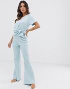 Asos Design Lounge Twist Waffle Top & Pants Set - Blue