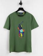 Polo Ralph Lauren Large Rainbow Player Logo T-shirt In Army Green