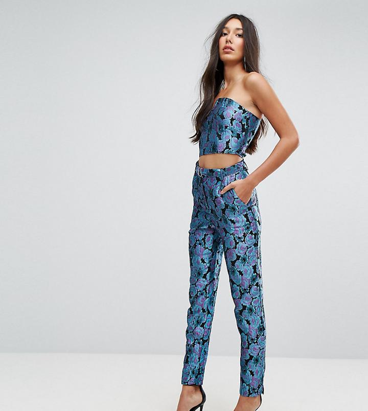 Missguided Tall Floral Brocade Cigarette Pants - Green