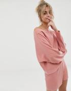 Asos Design Mix & Match Lounge Knitted Rib Off Shoulder Sweat-pink