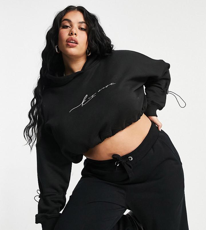 Public Desire Curve Motif Cropped Hoodie In Black