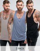 Asos Tank With Extreme Racer Back 3 Pack Save - Multi