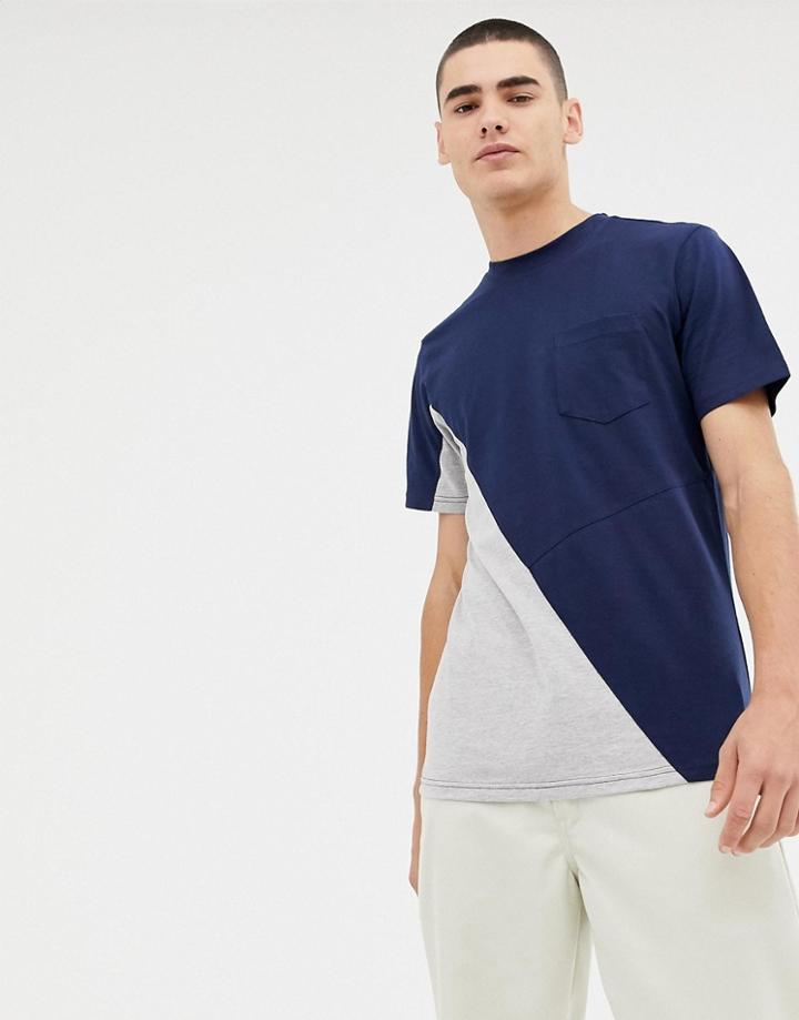 Another Influence Diagonal Pocket T-shirt-navy
