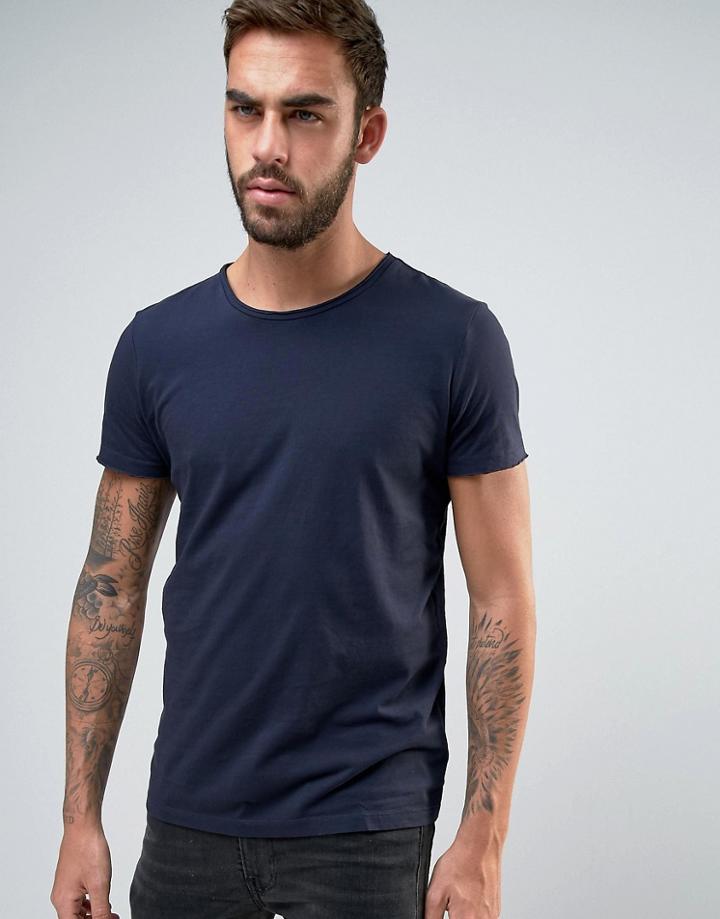 Boss Orange By Hugo Boss Raw Edge T-shirt Regular Fit In Navy - Navy