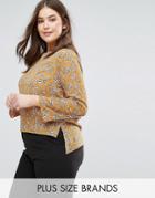 Rage Plus Long Sleeve Chiffon Floral Print Blouse With 3/4 Sleeve - Yellow
