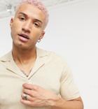 Asos Design Knitted Button Through Polo T-shirt In Warm Beige-neutral
